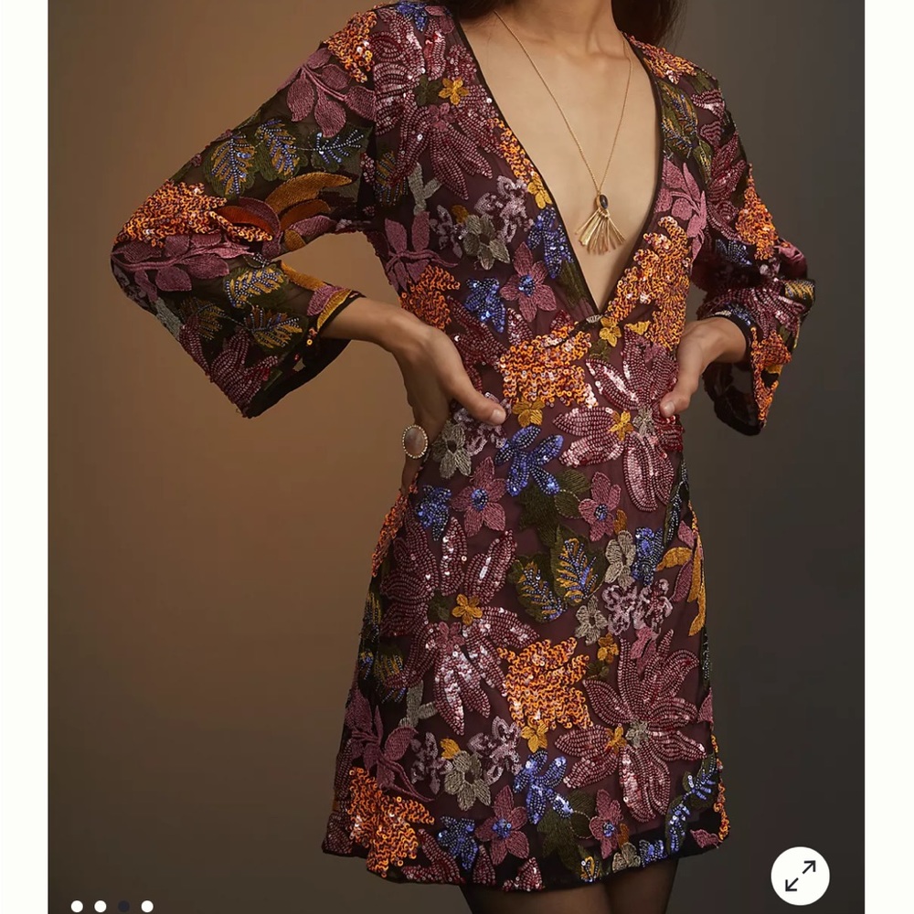 Anthropology Sequin Floral Dress